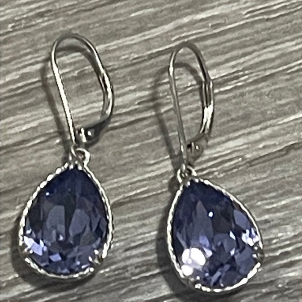 Sterling Silver FD 925 Pear Shaped Leverback Closure Pirple Earrings